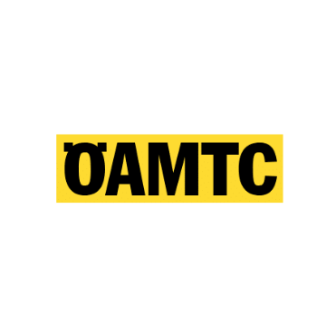 Ein gelb-schwarzes Logo für OAMTC auf weißem Hintergrund.