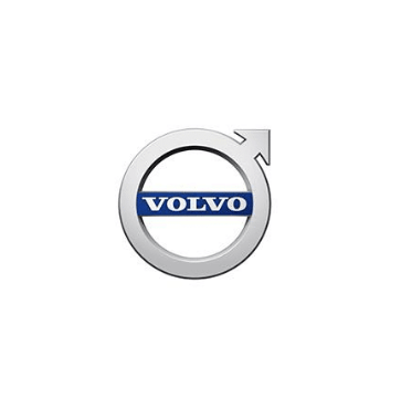 Das Volvo-Logo ist ein silberner Kreis mit einem blauen Pfeil in der Mitte.