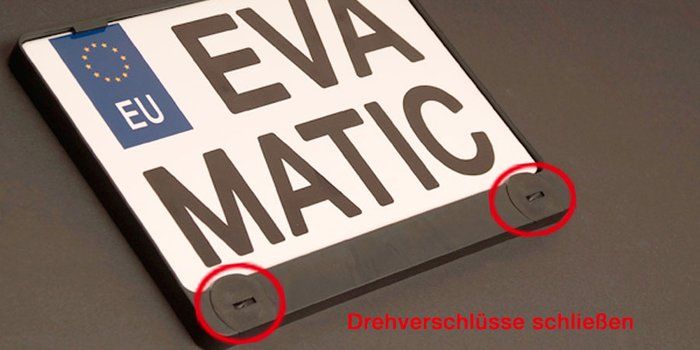 Eine Nahaufnahme eines Nummernschilds mit der Aufschrift „Eva matic“.