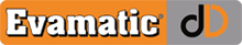 Ein orange-graues Evamatic-Logo auf weißem Hintergrund