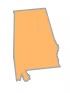 Outline of the state of Alabama, colored orange with a gray border.