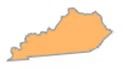 Kentucky state map, orange color, with a light gray outline.