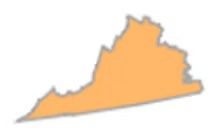 Orange outline of the state of Virginia, with a slight grey border.