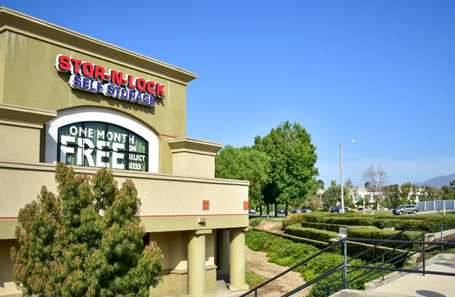 The front entrance to STOR-N-LOCK Self Storage in Rancho Cucamonga, California