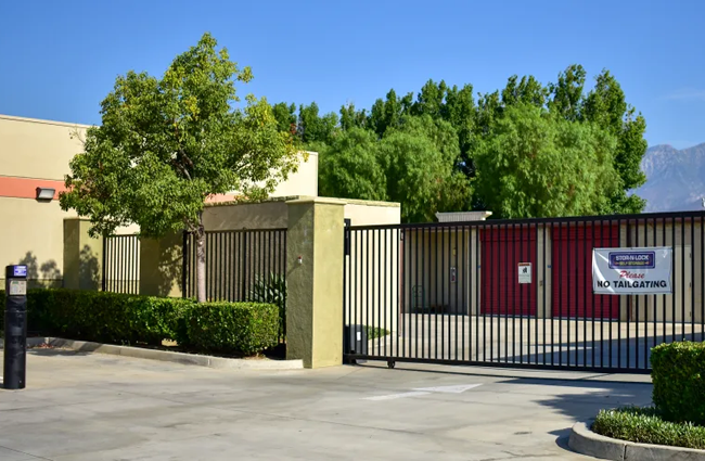 The front gate at STOR-N-LOCK Self Storage in Rancho Cucamonga, California