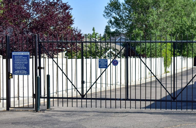 The front gate at STOR-N-LOCK Self Storage in Cottonwood Heights, Utah