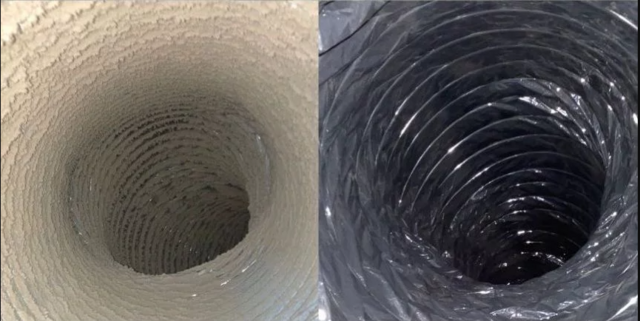 Before and after results from air duct cleaning specialists removing heavy dust buildup