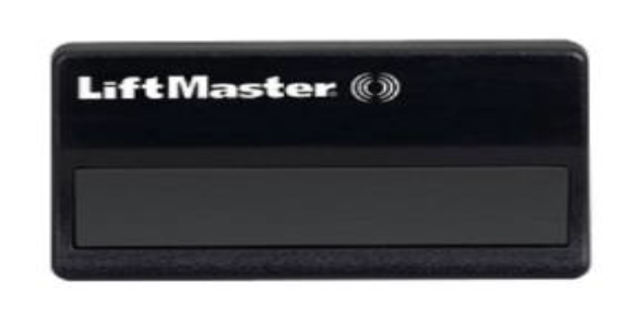 Une télécommande de lift master noire sur fond blanc