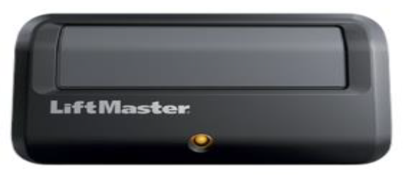 Une télécommande de lift master noire sur fond blanc