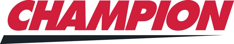 Champion logo in red, with black shadow below.