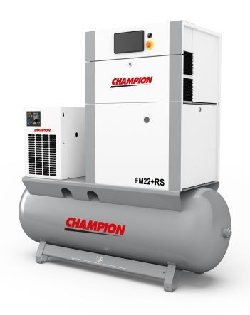 Champion air compressor system with tank. White and gray.