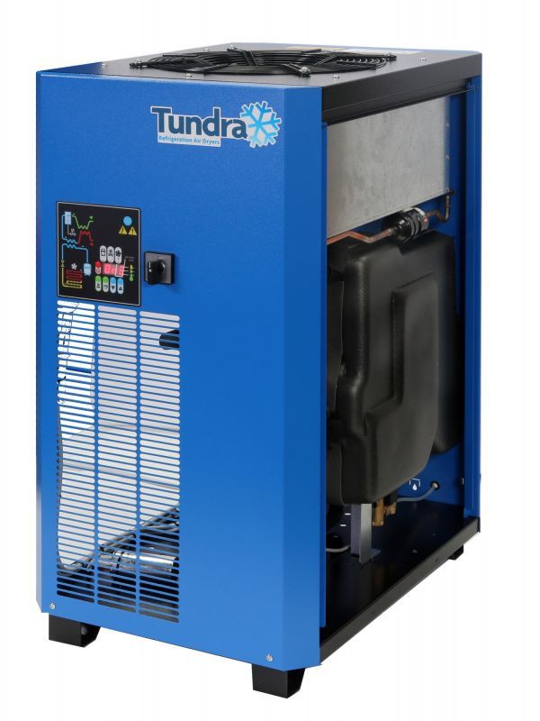 Blue Tundra air dryer with visible internal components and top fan.