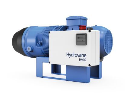 Blue Hydovane HV02 air compressor with a white control box on a blue frame.
