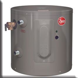 A rheem water heater is shown on a white background