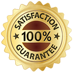 Un sceau de garantie de satisfaction en or sur fond blanc.