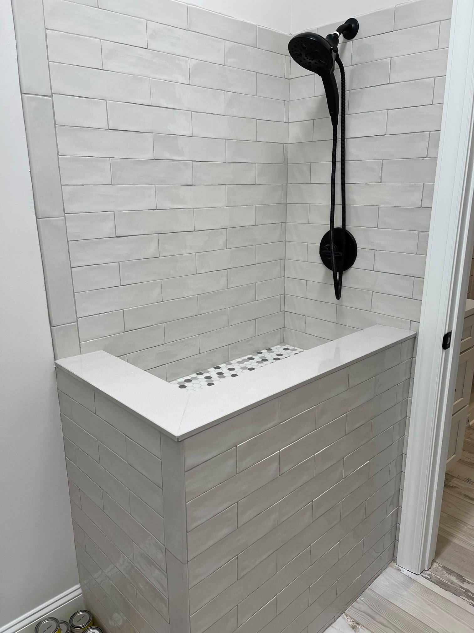 White-bricked shower