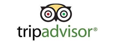 a tripadvisor logo with an owl on it on a white background .