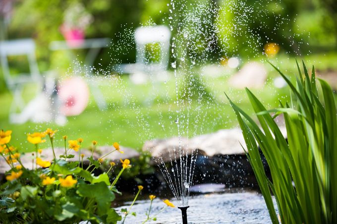 Prato verde appena falciato accanto a un sentiero lastricato e a una recinzione metallica in un giardino residenziale.