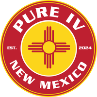 The logo for pure iv new mexico has a yellow cross in the center