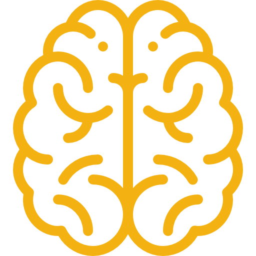 A yellow brain icon on a white background