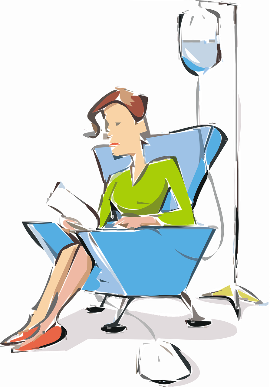 A cartoon of a woman sitting in a chair reading a book