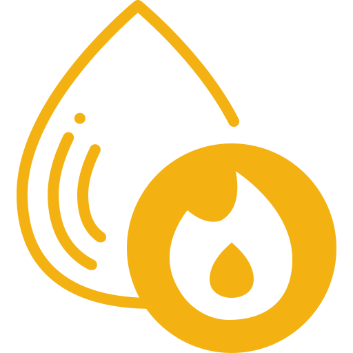 A yellow icon of a drop of water and a flame.