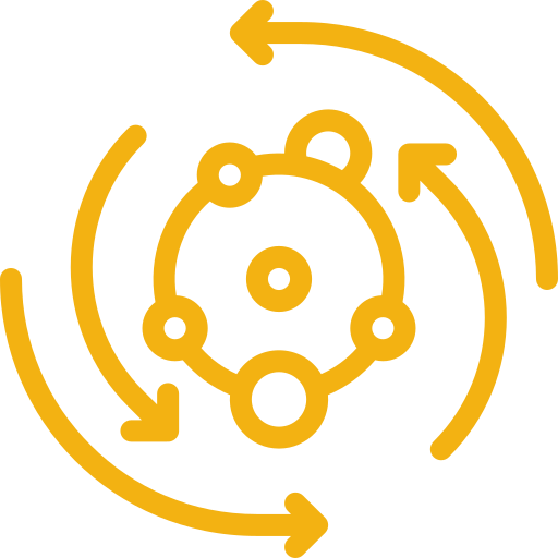 A yellow icon of a circle with arrows around it.