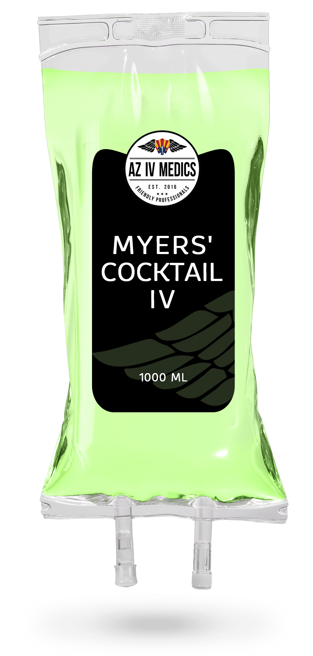 A bag of myers ' cocktail iv on a white background.