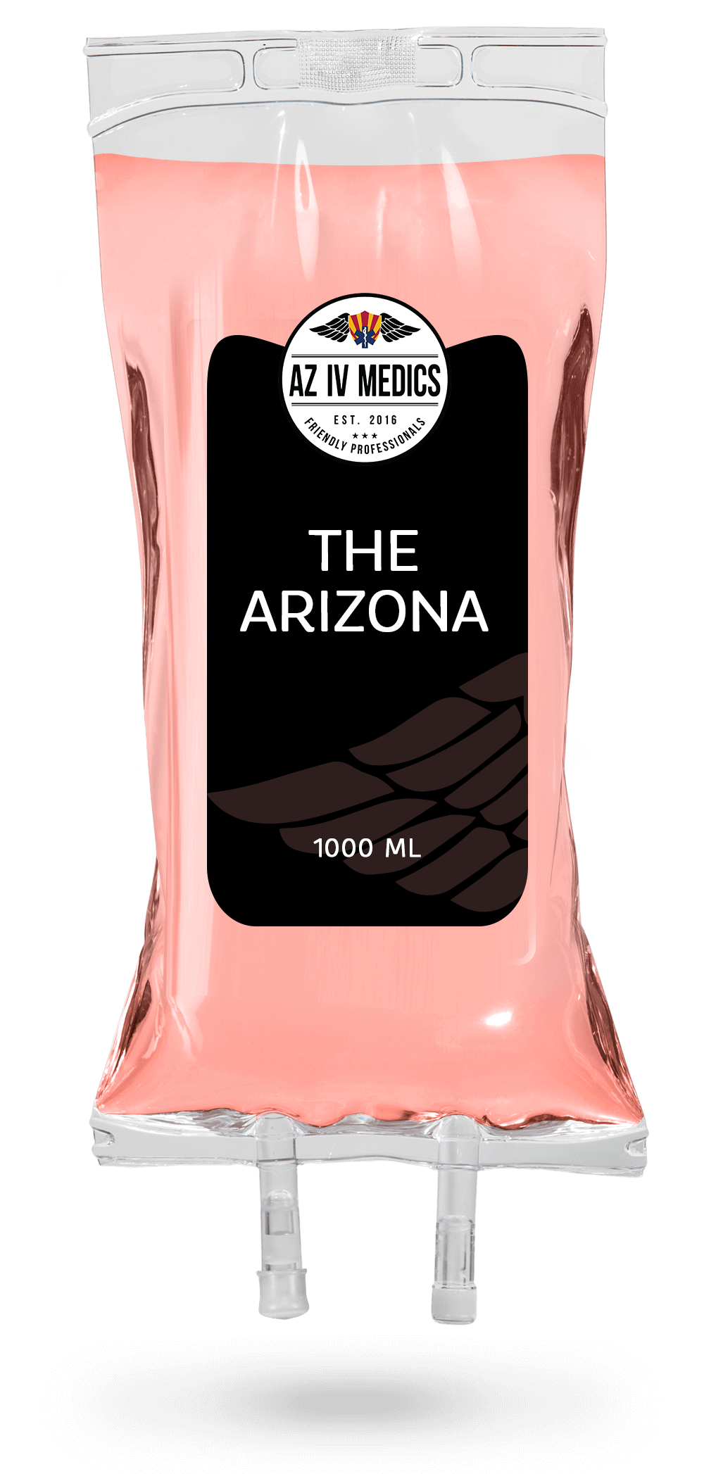 A pink bag with a black label that says the arizona