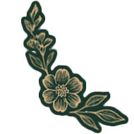 Dark green floral corner element with tan outlines.
