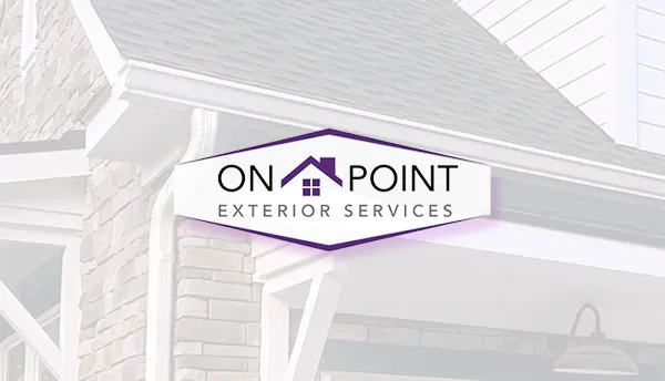 The logo for on point exterior services is on the side of a house.