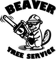 A black and white cartoon of a beaver holding a chainsaw.