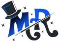 Mike Raymer Magician logo with a blue and yellow background