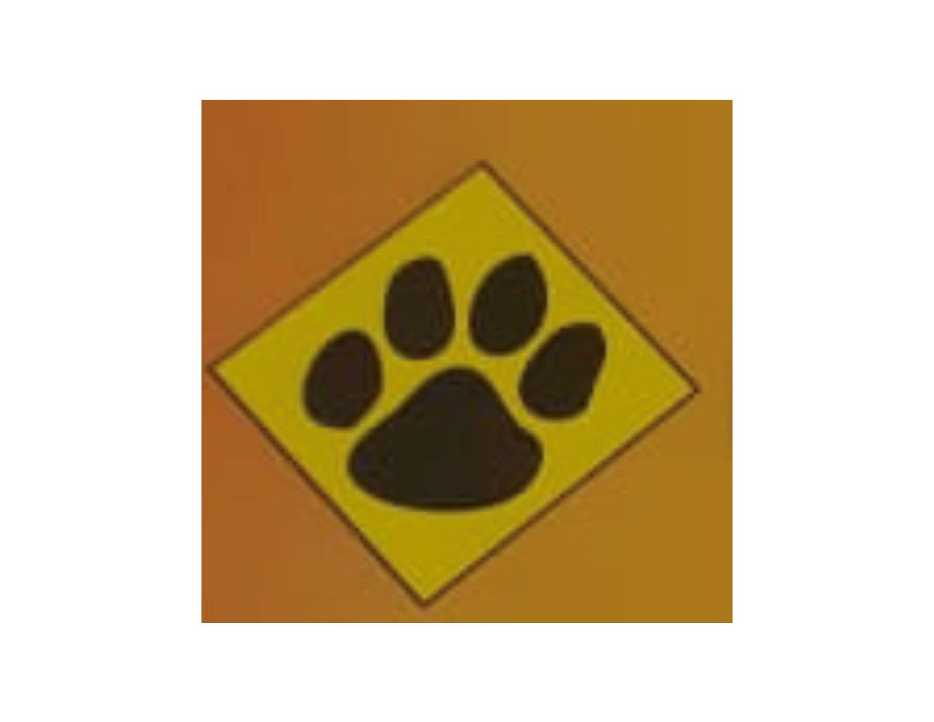 Uma placa amarela com uma pegada