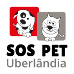 O logotipo da sos pet uberlandia mostra um cachorro e um gato.