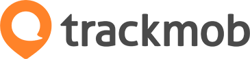 O logotipo do trackmob é laranja e preto sobre fundo branco.