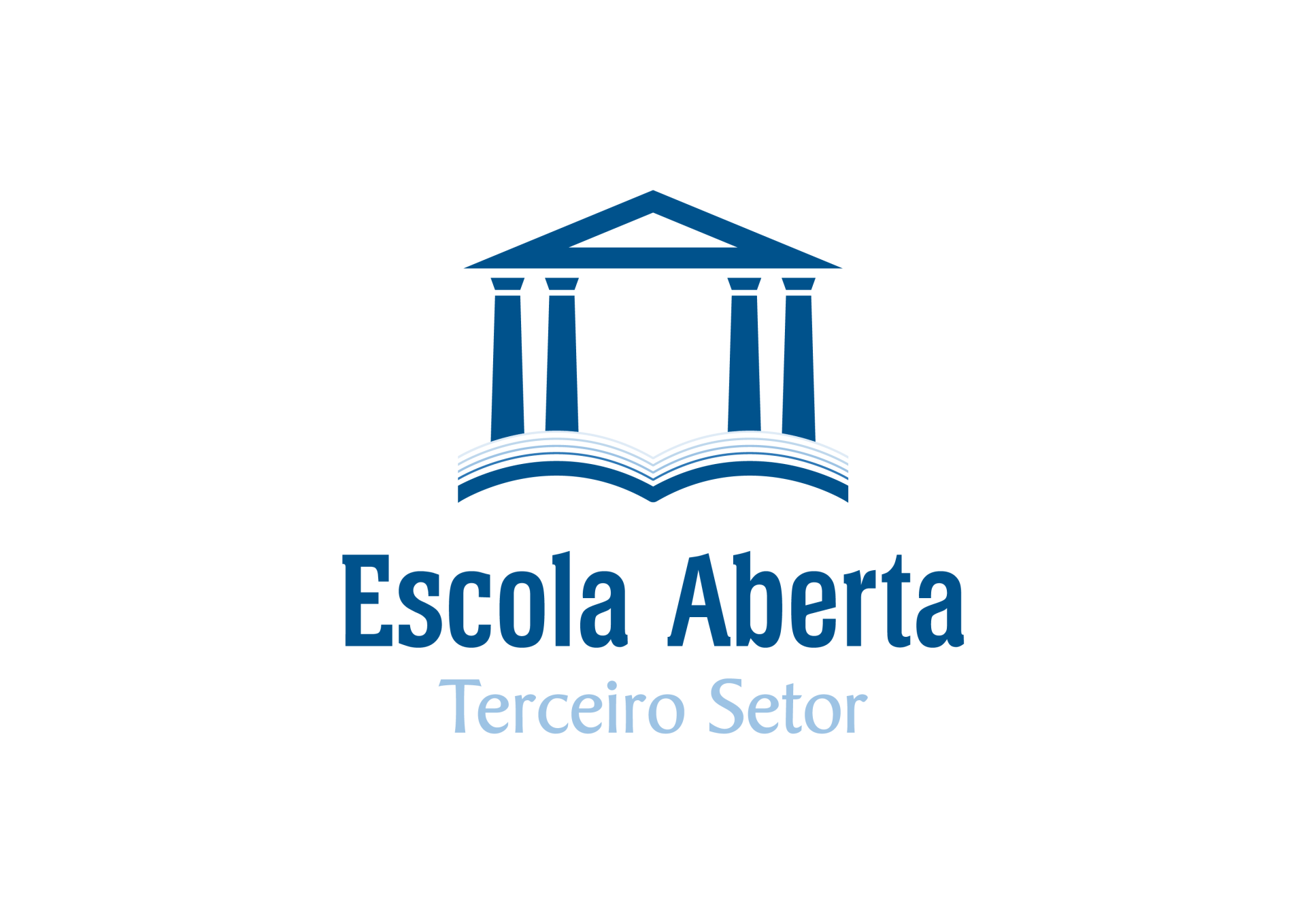 A blue and white logo for escola aberta terceiro setor