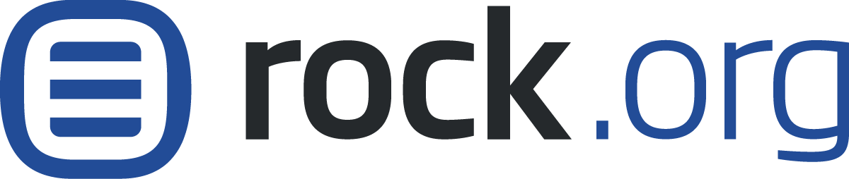 Um logotipo azul e branco para rock.org
