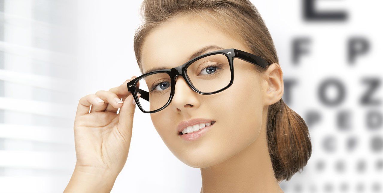 girl with black glasses