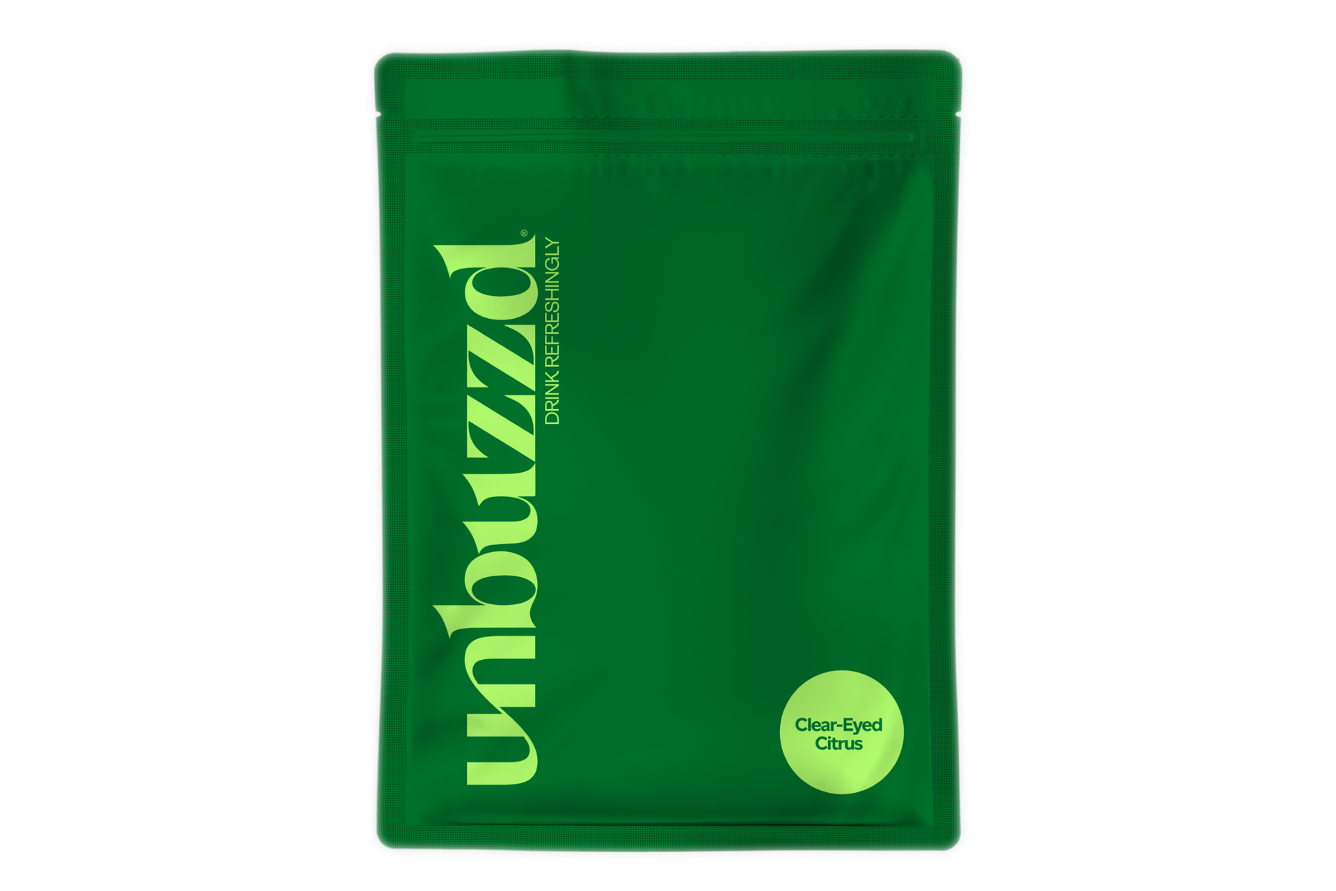 A green bag with the word unbuzzed on it