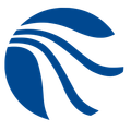 Blue abstract wave logo on a white background