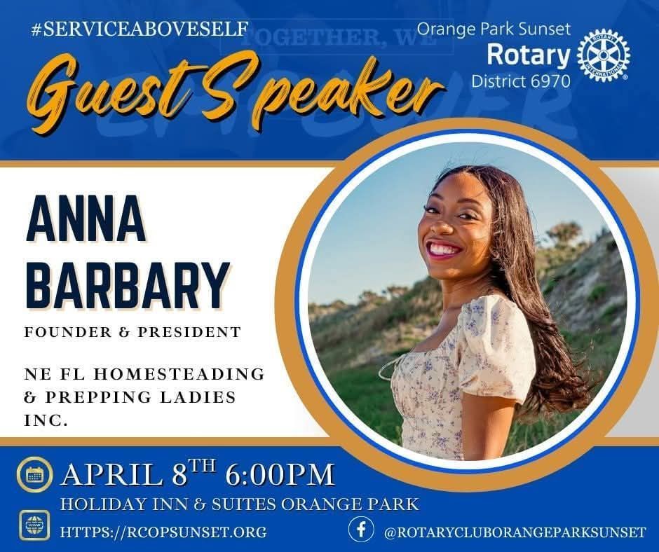 Anna barbary is a guest speaker on april 8th at 6:00 pm