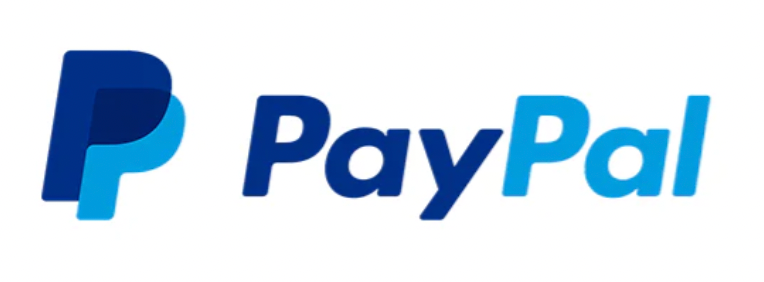 A blue and white paypal logo on a white background