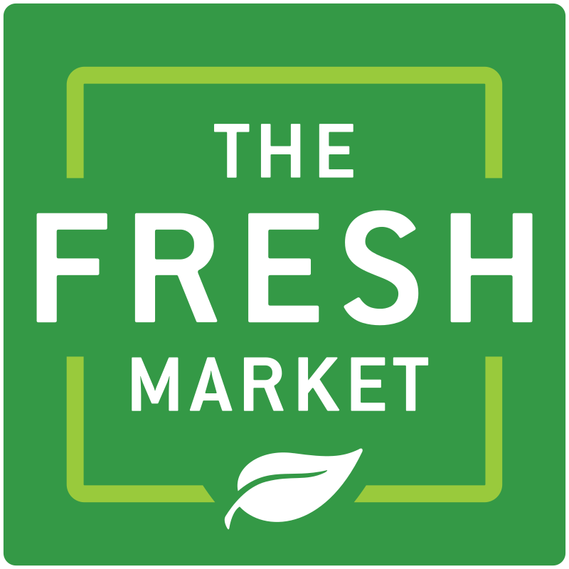 The fresh market logo is a green square with a white leaf on it.