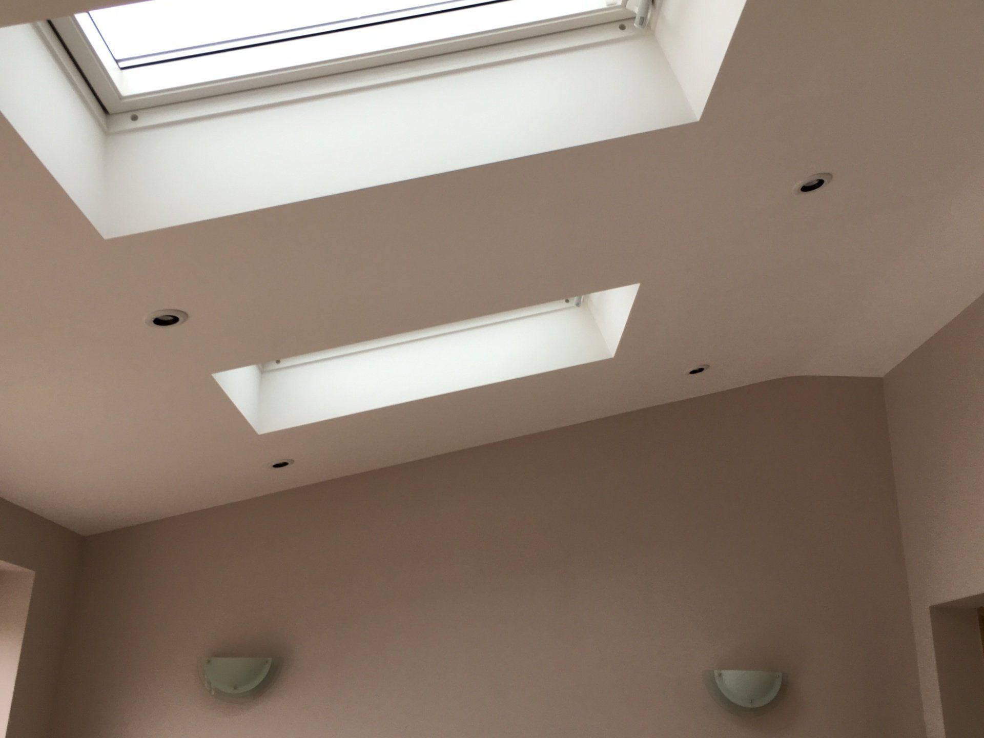 Freshly plastered ceiling with skylight