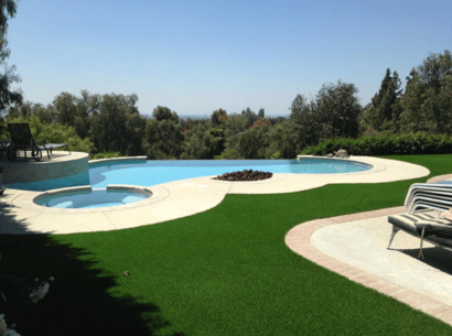 artificial grass next to a pool