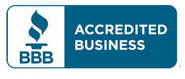 BBB Accredited Business logo with a blue torch and text.
