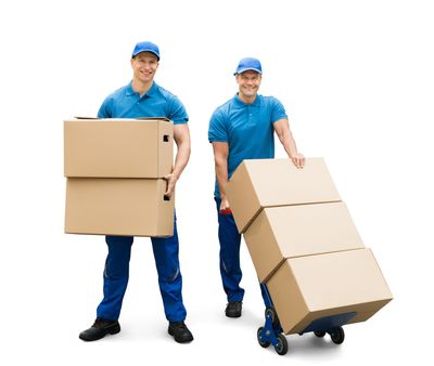 Two Movers Carrying A Box — Potsdam, NY — Brock's Moving and Storage