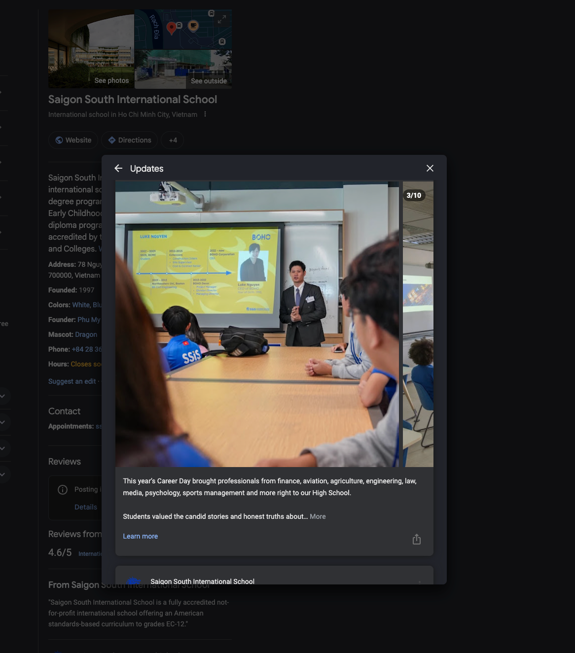 a great example of a school's google business profile post.
