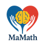 Logo of Mamath. A blue and red heart with a brain in the center and two hands holding the heart.